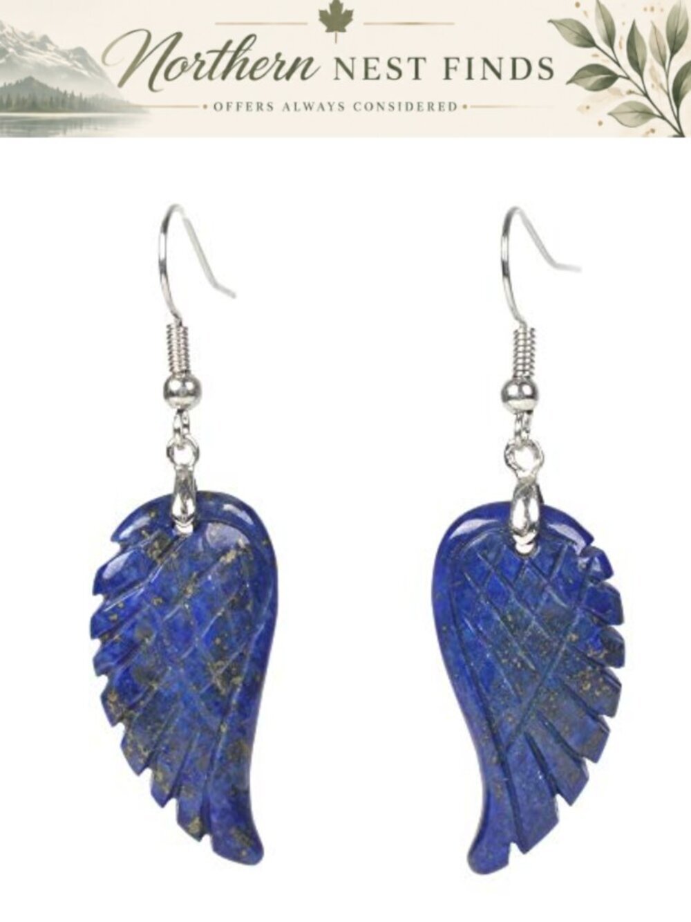 Lapis Lazuli Angel Wing Dangle Earrings Handmade Healing Reiki Jewelry
